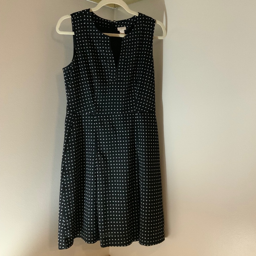 J Crew Black White 6 Sleeveless Polka Dot MIDI Dress Timeless Classic Wedding